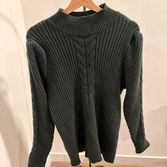 Eloquii Sweaters - Eloquii Elements Forest Green Ribbed Cable Knit Mock Neck Sweater 18/20